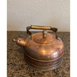 Vintage Antique Heart Pattern 7" Copper Teapot Kettle with Lid
